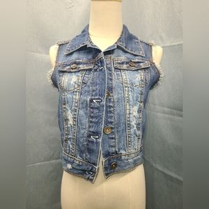 Cropped Distressed denim vest